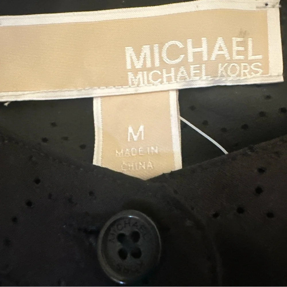 Michael Kors M Black Shirt Sleeveless Eyelet 100% Cotton Button Down NWT $94